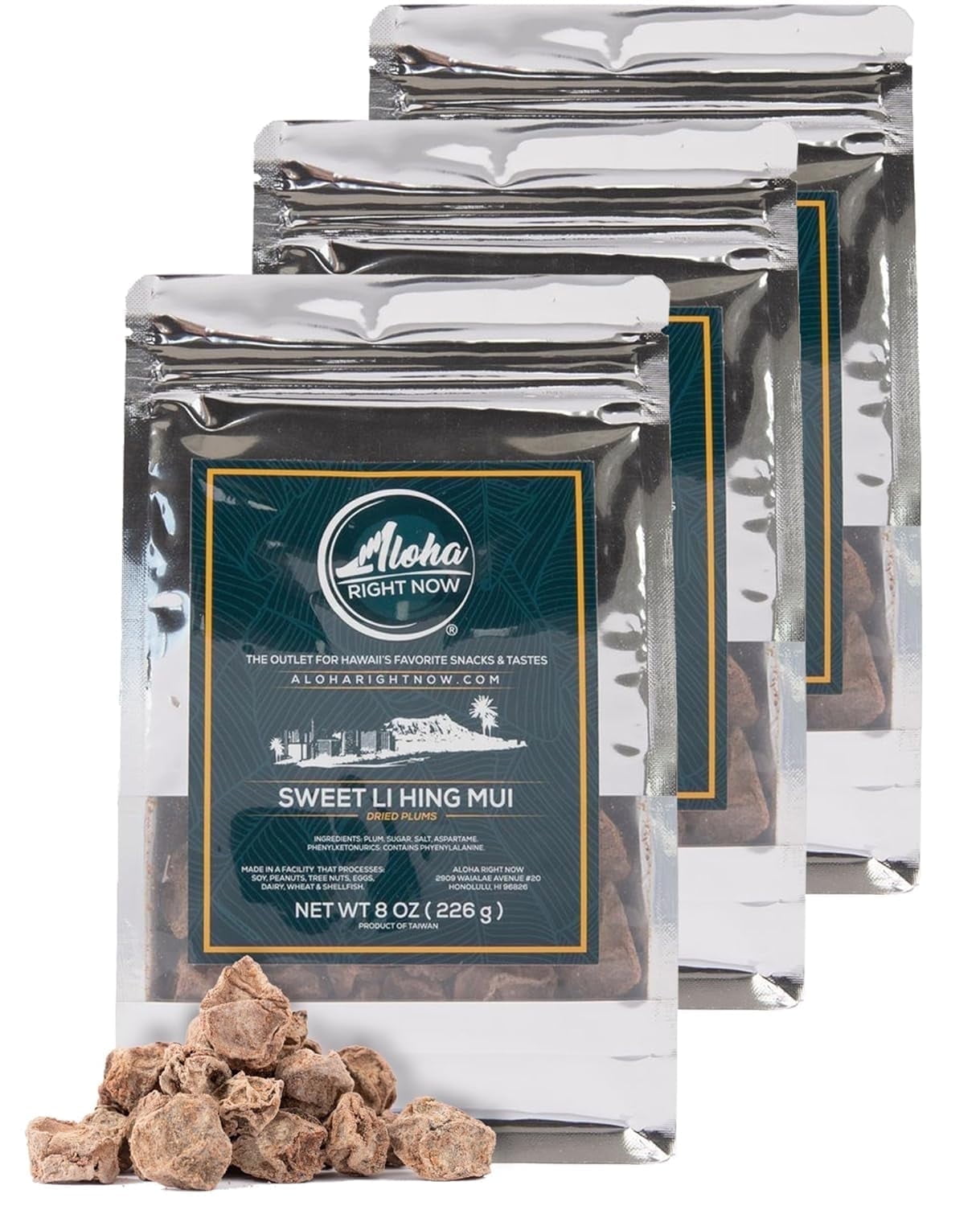 Aloha Right Now - Sweet Li Hing Mui Crack Seed Dried Plums - 8 oz (Pack of 3) - Li Hing Mui Candy for Snacking & Flavoring
