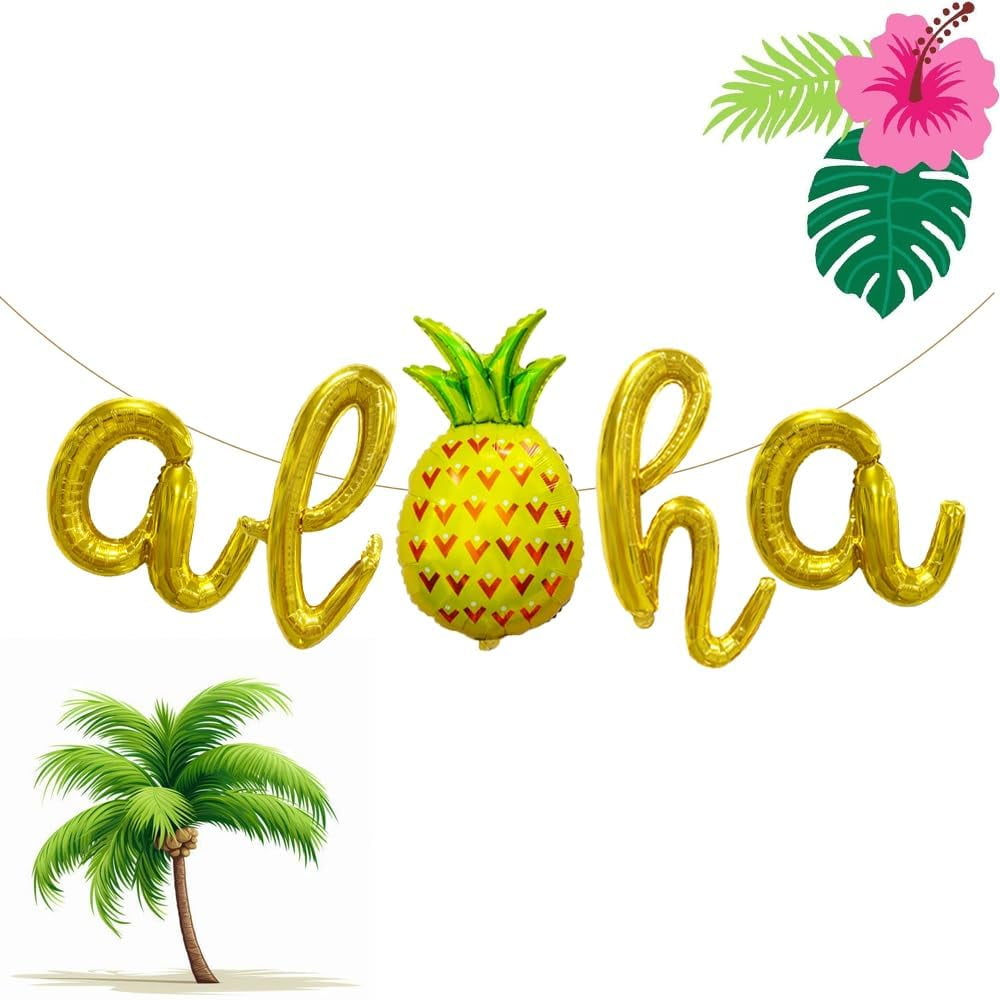 Aloha Script/Cursive Gold Letter Balloons, 18 Inch Luau Party ...