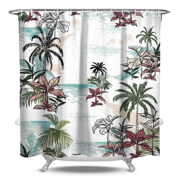 Aloha Shower Curtain Hawaiian Beach Landscape Waterproof Bathroom Curtain 84x72 Inch Fade-Resistant Quick-Dry Machine Washable with Rust-Proof Grommets & Hooks