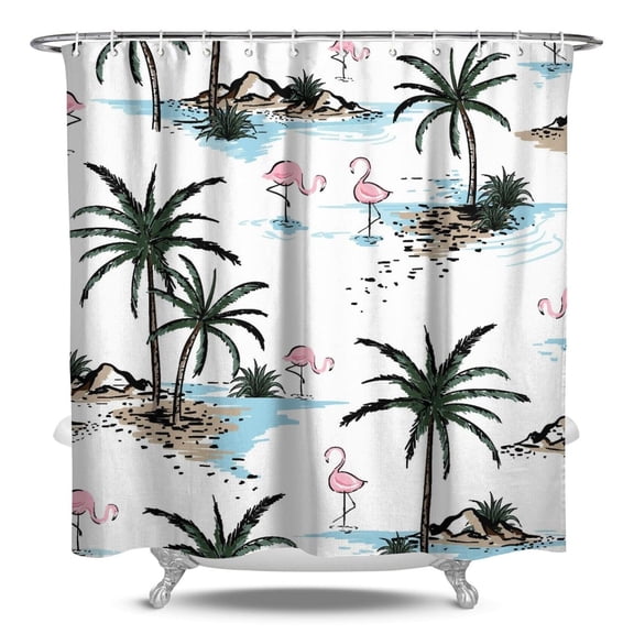 Aloha Shower Curtain Hawaiian Beach Landscape Waterproof Bathroom Curtain 84x72 Inch Fade-Resistant Quick-Dry Machine Washable with Rust-Proof Grommets & Hooks