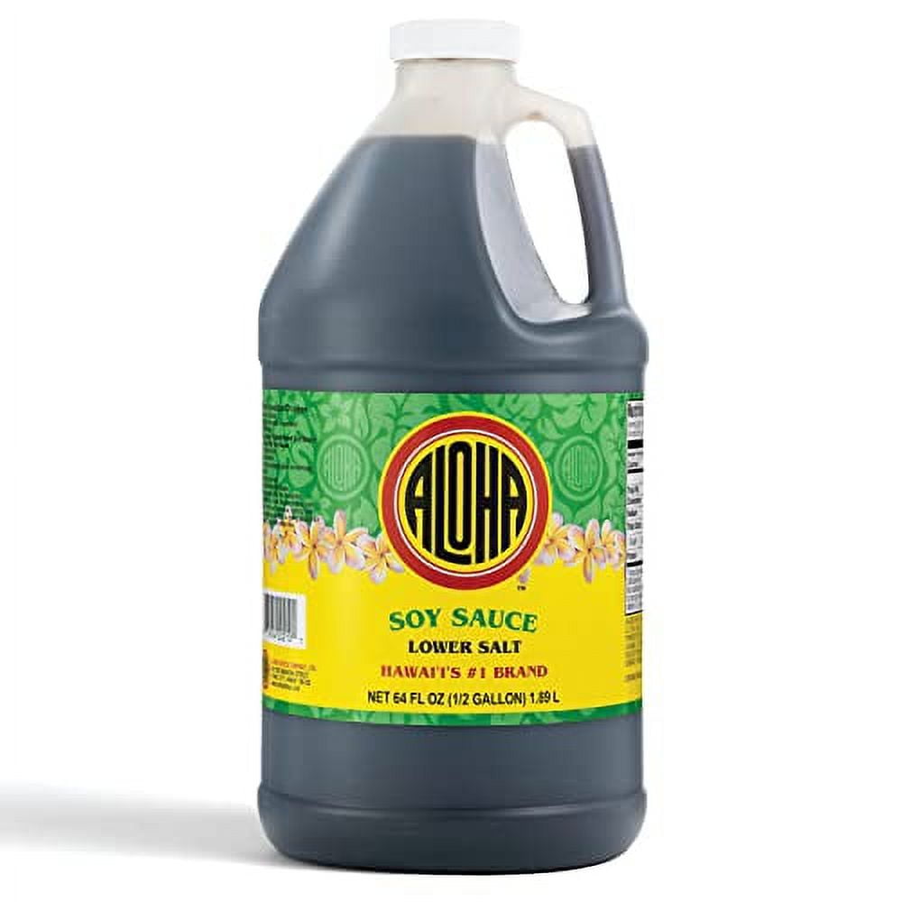 Aloha Shoyu Soy Sauce, Lower Salt - Hawaiian Soy Sauce with Smooth, Balanced Flavor - Authentic Soy Sauce for Cooking, Marinades, and Dips - Premium Shoyu Soy Sauce Made in Hawaii - 1/2 Gal