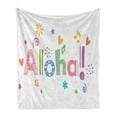 thumbnail image 1 of Aloha Soft Flannel Fleece Throw Blanket, Colorful Fun Wording Illustration with Swirls Hearts and Floral Motifs Hawaiian, Cozy Plush for Indoor and Outdoor Use, 50" x 70", Multicolor, by Ambesonne, 1 of 6