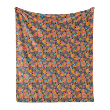 Aloha Soft Flannel Fleece Throw Blanket, Colorful Hawaiian Composition of Blots Pineapple Silhouettes Flowers, Cozy Plush for Indoor and Outdoor Use, 70" x 90", Multicolor, by Ambesonne