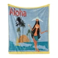 thumbnail image 1 of Aloha Soft Flannel Fleece Throw Blanket, Grungy Effect Vintage Design of an Island with Brunette Long Haired Hawaiian Lady, Cozy Plush for Indoor and Outdoor Use, 60" x 80", Multicolor, by Ambesonne, 1 of 6