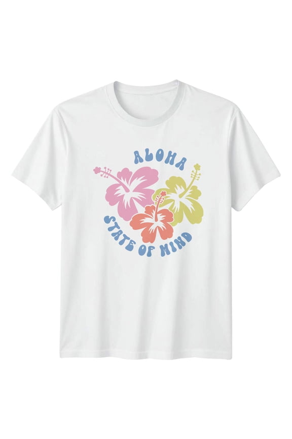 Aloha State Of Mind Hibiscus Flowers Graphic Beach Summer T-Shirt All Size S-5XL