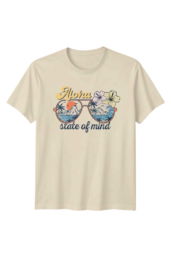 Aloha State Of Mind Summer Beach T-Shirt Tropical Hibiscus Vacation All Size S-5XL