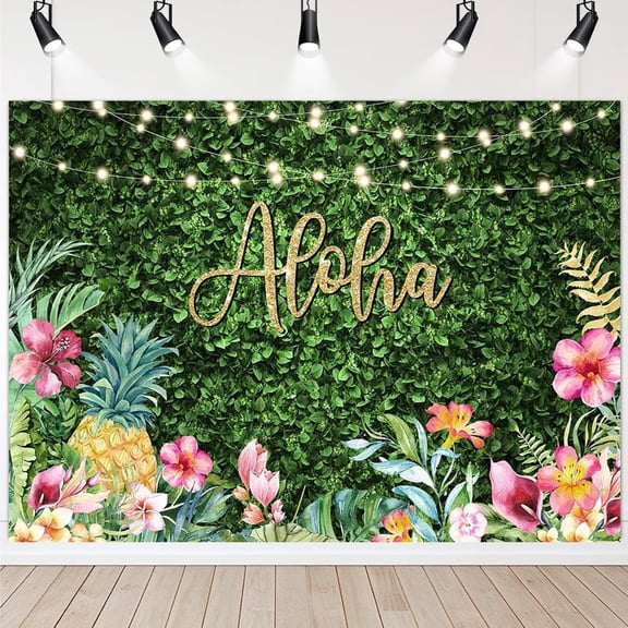Aloha Summer Backdrop Tropical Luau Hawaiian Grass Wall Background Aloha Birthday Baby Shower Party Decorations Banner Photo Booth Props