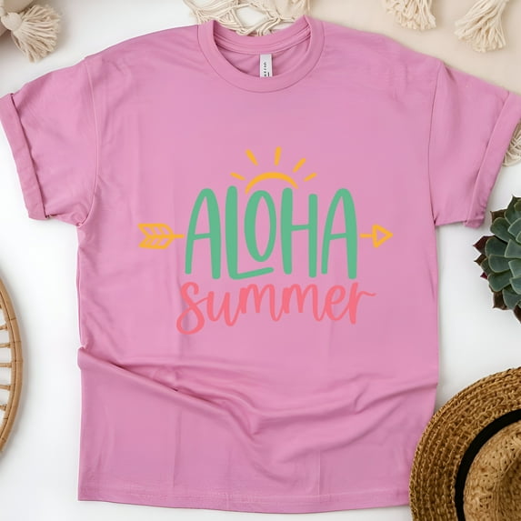 Aloha Summer Graphic T-Shirt – Cute Hawaiian Tropical Vibe Tee, Azalea, Size S