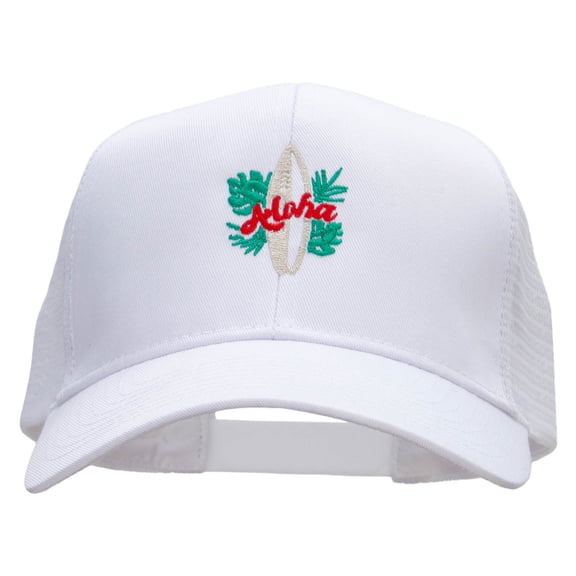 Aloha Surf Board Embroidered Solid Cotton Prostyle Twill Mesh Cap - White OSFM