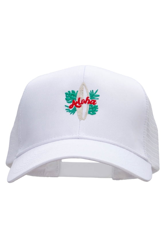 Aloha Surf Board Embroidered Solid Cotton Prostyle Twill Mesh Cap - White OSFM