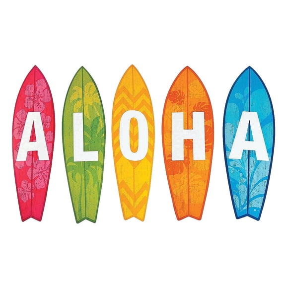 Fun Express Aloha Party Decor Surfboard Paper & Cardboard Cutouts 5 Pack