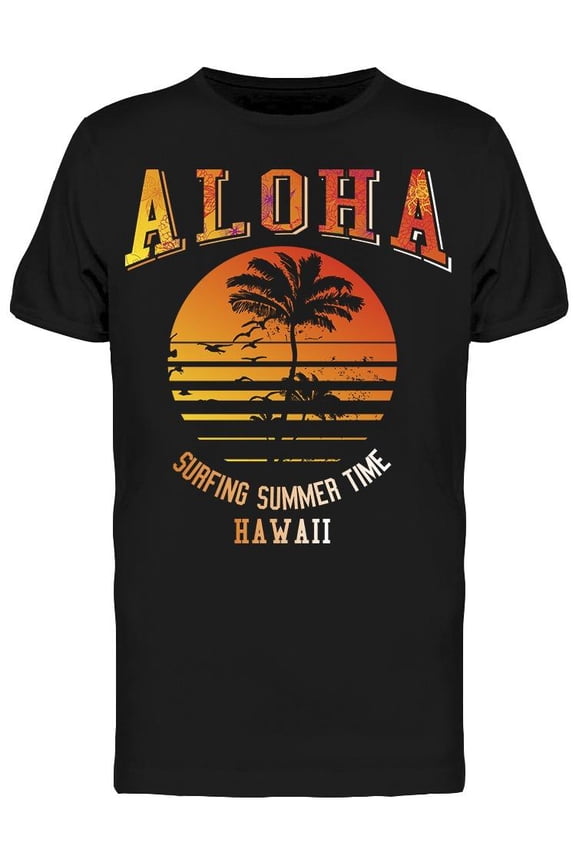 Aloha Surfing Summer Time Hawaii T-Shirt Men -Image by Shutterstock, Male Medium