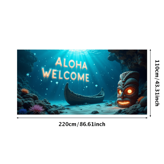 Aloha Themed Airship Design Welcome Banner, Party Background Decor, Ideal for Hawaiian Themed Parties Luau Celebrations Tropical Events and Photography Backdrops