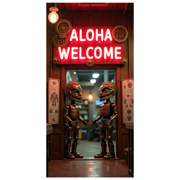 Aloha Themed Airship Inspired Welcome Banner Background Party Decorations Backdrop Photography Props for Luau Parties Tropical Celebrations Gatherings and Island Themed Events