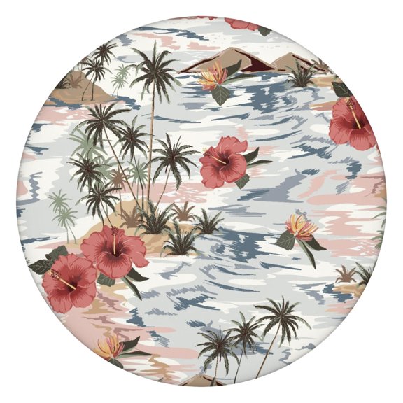 Aloha-Themed Round Fitted Tablecloth Scratch-Resistant, Easy-Clean Surface for Beach Vacation Dining