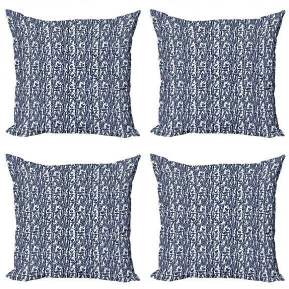 Aloha Throw Pillow Cushion Case Pack of 4, Ornamental Banana Leaves Inspired Plantation with Slate Blue Stripes, Modern Accent Double-Sided Print, 4 Sizes, Dark Violet Blue White, by Ambesonne