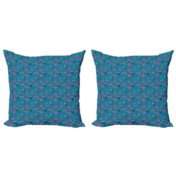 Aloha Throw Pillow Cushion Cover Pack of 2, Cartoon Style Demonstration of Colorful Spiky Cactus with Typography, Zippered Double-Side Digital Print, 4 Sizes, Sea Blue Pink and Yellow, by Ambesonne