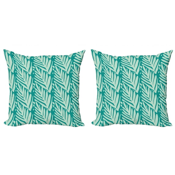 Aloha Throw Pillow Cushion Cover Pack of 2, Vertically Arranged Monochrome Style Leafy Items Floral Garden Art Design, Zippered Double-Side Digital Print, 4 Sizes, Teal and Mint Green, by Ambesonne
