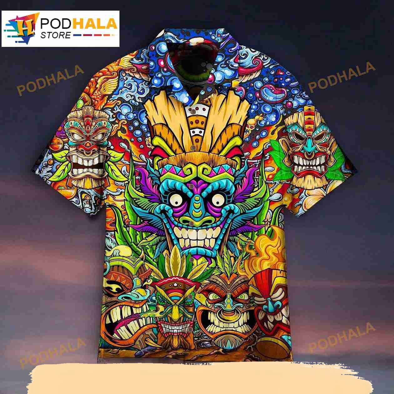 Aloha Tiki Tiki Awesome Short All Over Printed Hawaiian Shirt - Walmart.com