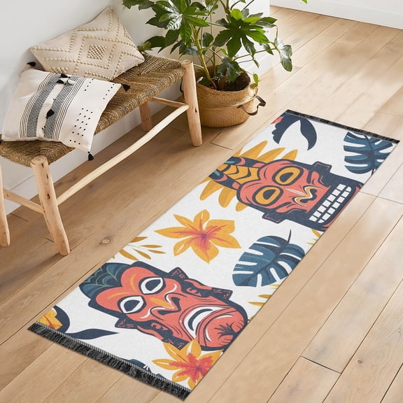 Aloha Totem Mask Leaves Runner Rug Machine Washable Area Rugs Carpet Non Slip Entryway Mat for Bedroom Entryway Front Door