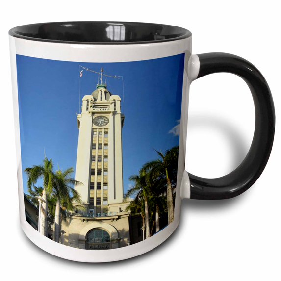 3drose, Aloha Tower in Honolulu, 11oz Two-tone Black Mug