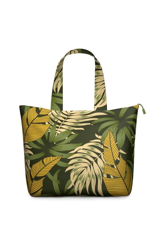 Aloha Travel Bag Leafy Palm Inspired Weekender Tote with Hawaiian Floral Jungle Leaves Print, Tropical Leaf Duffel for Beach Vacation, Lightweight