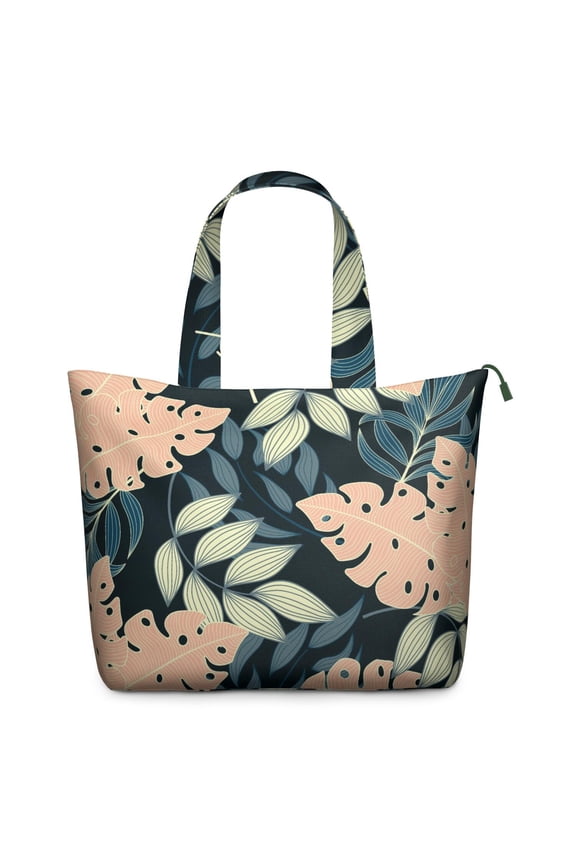 Aloha Travel Bag Leafy Palm Inspired Weekender Tote with Hawaiian Floral Jungle Leaves Print, Tropical Leaf Duffel for Beach Vacation, Lightweight
