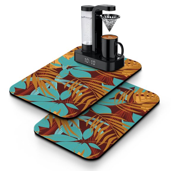 Aloha Tropical Coffee Maker Mat 2pcs Non-Slip Absorbent Mats with Retro Botanical Prints