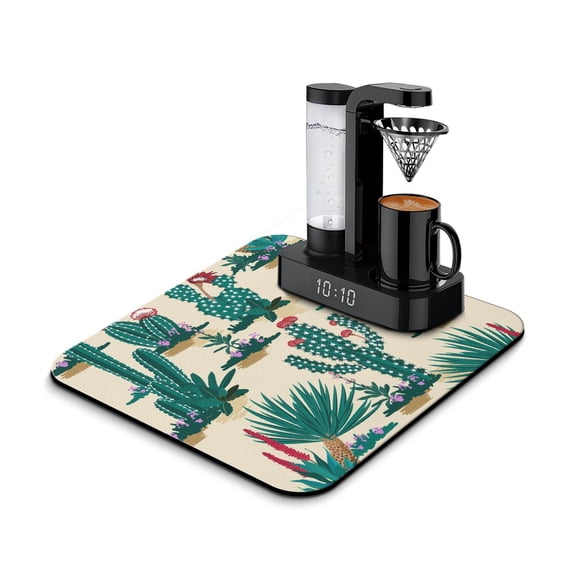 Aloha Tropical Island Coffee Bar Mat - Beach Vacation Absorbent Non-Slip Mat for Coffee Stations, Exotic Palm Tree Design, 4-Layer Construction