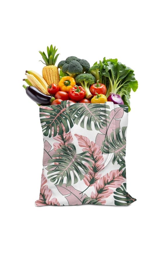 Aloha Tropical Plant Jungle Reusable Grocery Bag - Foldable Tote with Colorful Exotic Print, Spacious