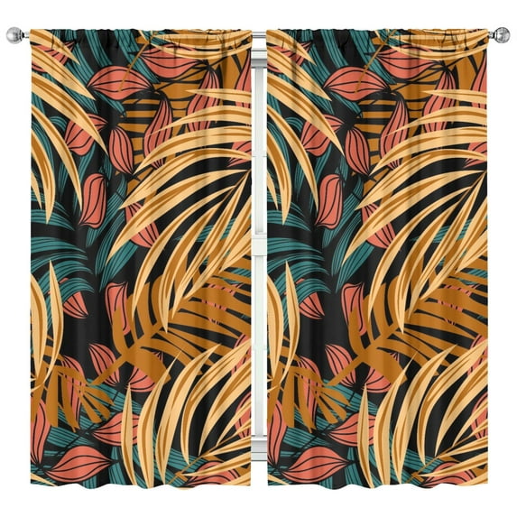 Aloha Tropical Plant Kitchen Curtains - 2 Piece Rod Pocket Design, Vibrant Jungle Leaves, 42x84 Inch, Minimalist Decor
