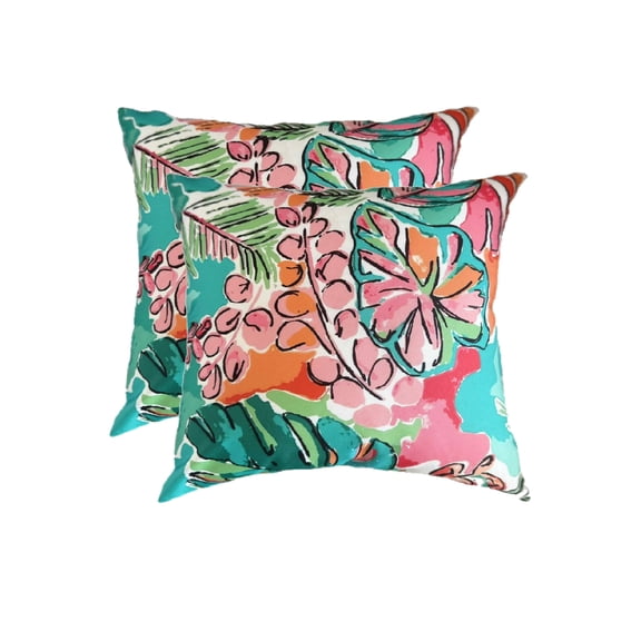 Aloha Turquoise Square Outdoor Throw Pillow Set of 2)