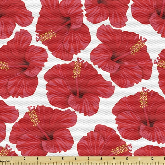 Ambesonne Aloha Fabric by the Yard Upholstery, Tropical Summer Flora Scene, 1 Yard, Dark Coral Brown