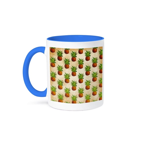 3dRose, Aloha Vintage Pineapple Fruit Jungle Tropical Floral Hawaii Pattern, 15oz Two-Tone Blue Mug