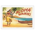thumbnail image 1 of Aloha Waikiki - Hula Dancer - Vintage Hawaiian Travel Poster by Kerne Erickson - Fine Art Rolled Canvas Print 27in x 40in, 1 of 4