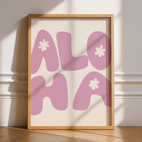 Aloha Word Print Typography Quotes Wall Art Retro Trendy Minimalist Gallery Wall Bright Flowers Simple