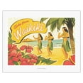 thumbnail image 1 of Aloha from Waikiki - Hawaii Hula Dancers - Vintage Hawaiian Travel Poster by Kerne Erickson - Fine Art Rolled Canvas Print 20in x 26in, 1 of 4