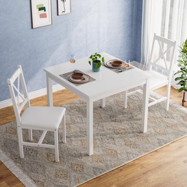 HOMCOM 3-Piece Wooden Square Dining Table Set with 1 Table and 2 Chairs, White - Walmart.com