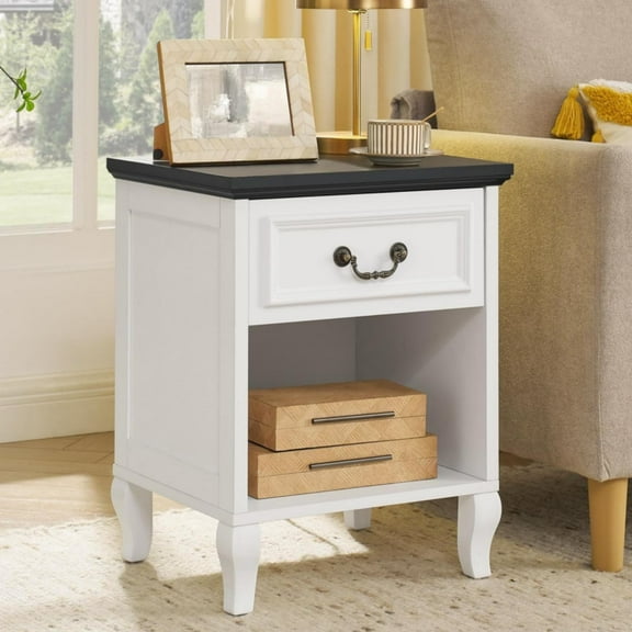 Alohappy Farmhouse Nightstand, Night Stand with Drawer Storage 18.8" White Bedside Table End Table for Bedroom Living Room Sofa Couch Office