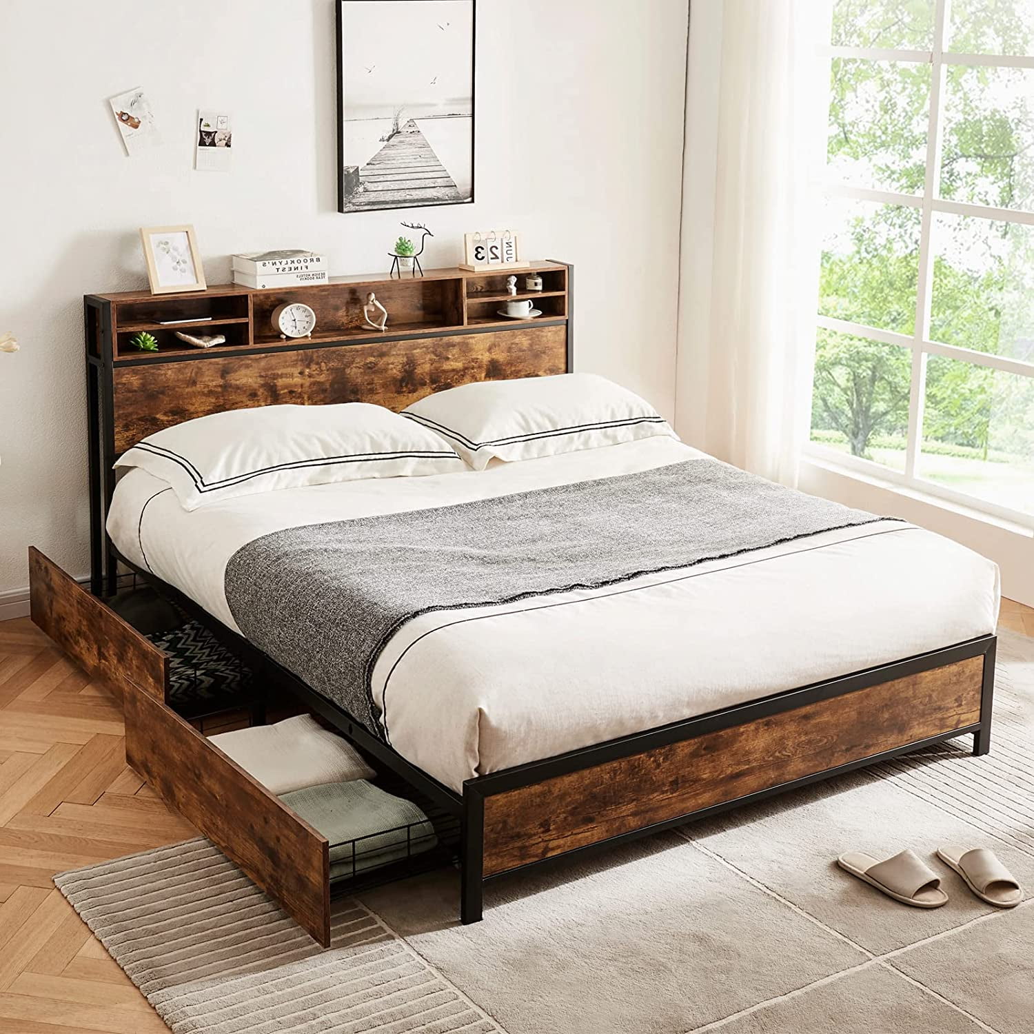 Full size bed with bookcase headboard online