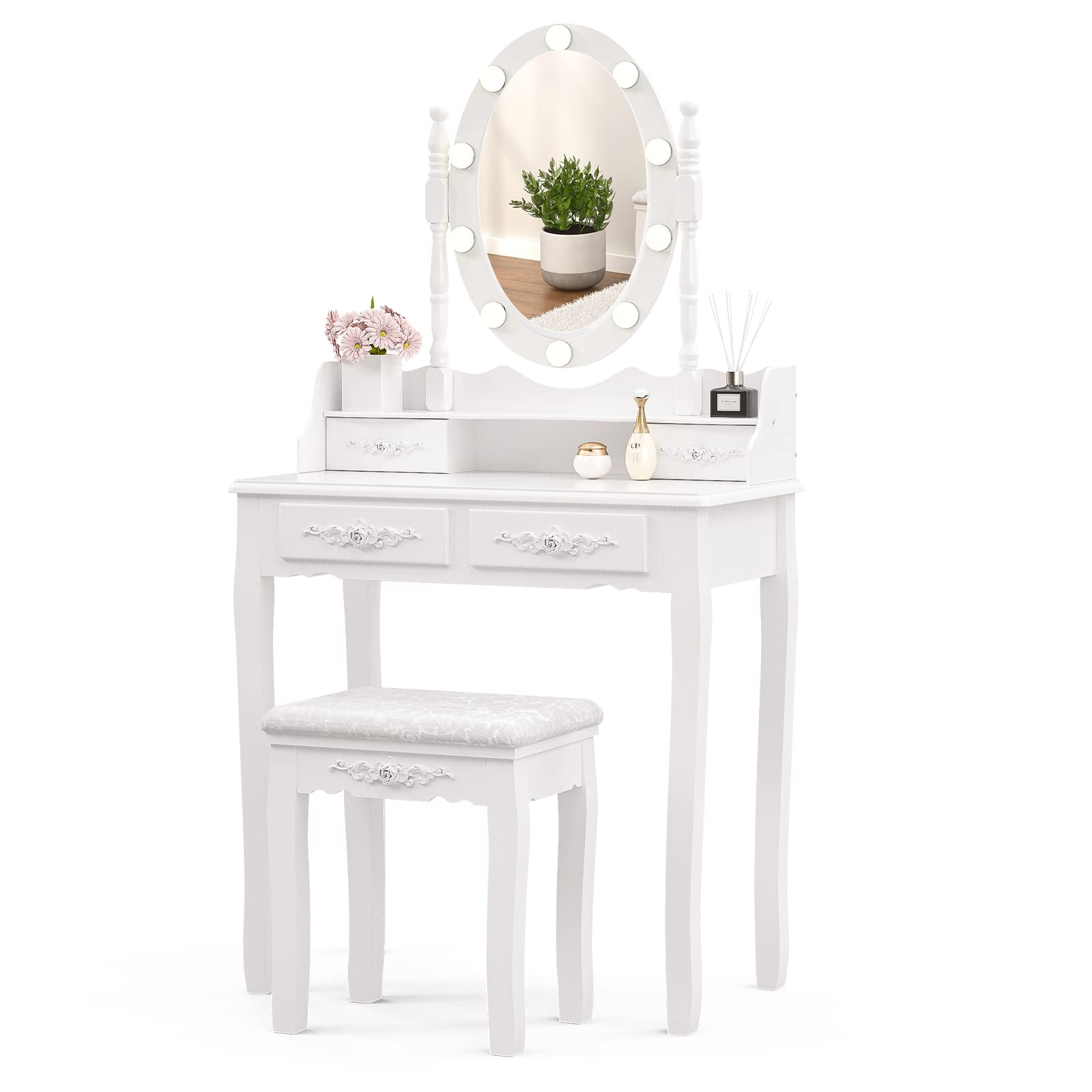 Alohappy Girls Makeup Vanity Set, Dressing Table Desk with Lighted
