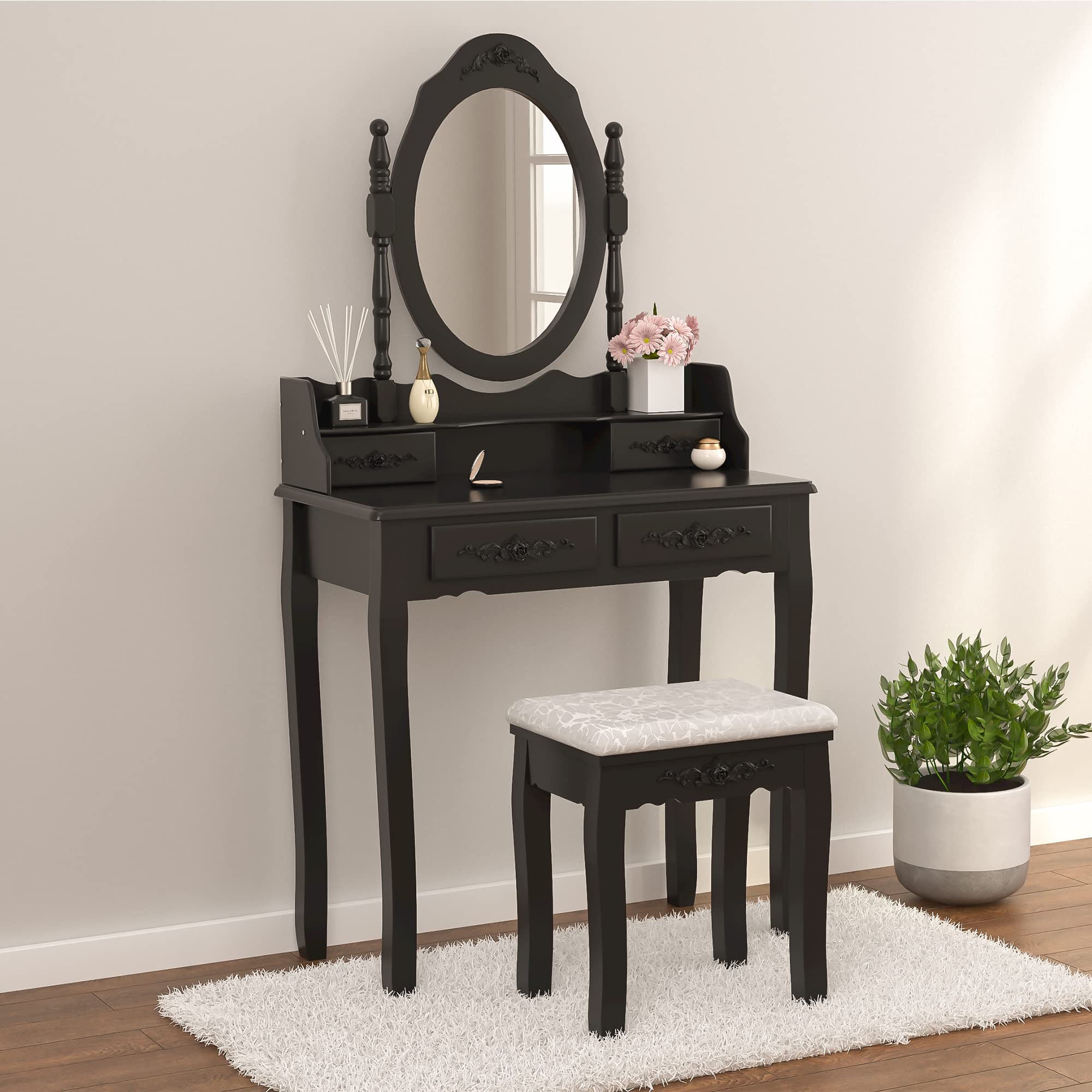 Alohappy Girls Vanity Desk, Makeup Vanity Set with Mirror & Stool