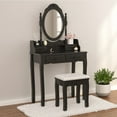 thumbnail image 1 of Alohappy Girls Vanity Desk, Makeup Vanity Set with Mirror & Stool, Makeup Table Black Vanity Desk with 4 Drawers Vintage Rose Carving Dressing Desk for Bedroom, Studio (Black), 1 of 9