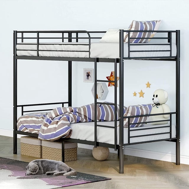 Alohappy Twin Over Twin Metal Bunk Bed, Ladder and Guard Rail Included, Under Bed Storage, No