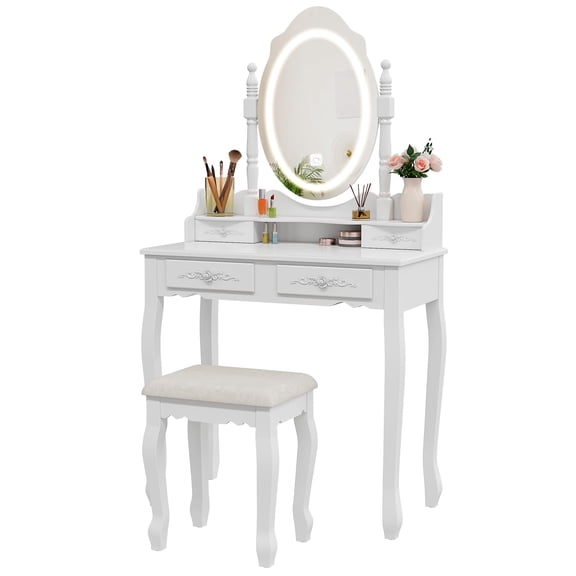 Alohappy Modern Cushioned Stool Vanity Makeup Table Set White