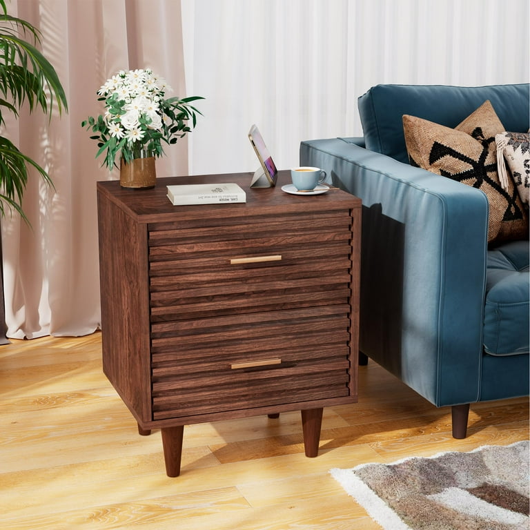 Alohappy Nightstand End Table with 2 Drawers Mid Century Modern Side Table with Storage Bed Side Table for Bedroom Vintage Furniture Wood Accent