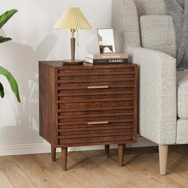Alohappy Nightstand with 2 Drawers for Adults Bedroom, Mid Century End Table for Living Room, Brown