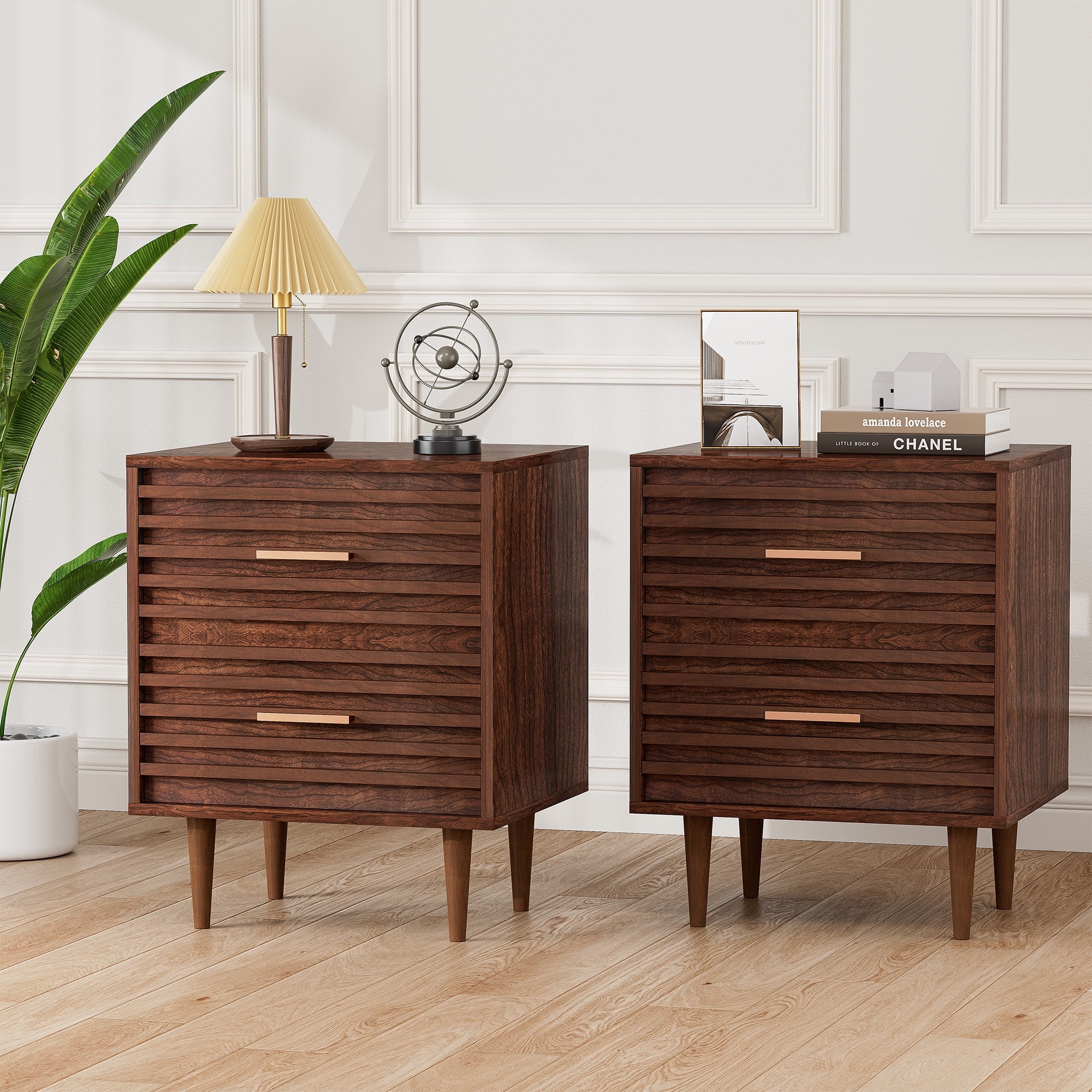 Alohappy Mid century Nightstand Set 2 pack Vintage Wooden Side Table with Storage Rustic Brown Walmart