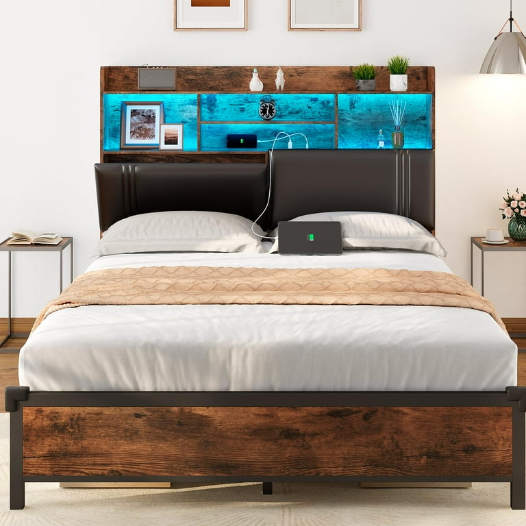 High headboard bed with storage top