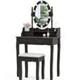 Alohappy Vanity Desk Set with Lighted Mirror, Black Makeup Dressing